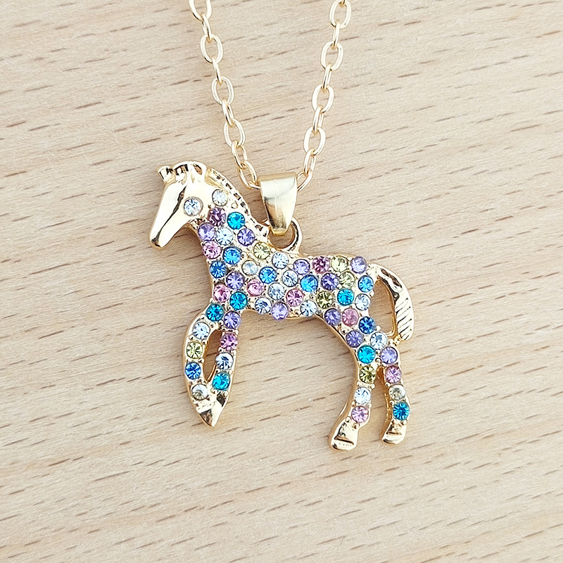 Hot Selling Popular Rainbow Horse Pendant Fashionable and Personalized Colorful Diamonded Pony Necklace_voghion.com