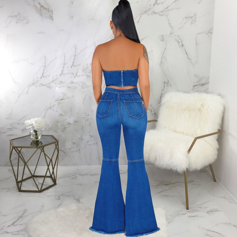 Női ruházat HSF2024-1 divatos, sokoldalú, bő szárú, térdig érő, farmer, bővülő, nyers szegélyű nadrág_voghion.com