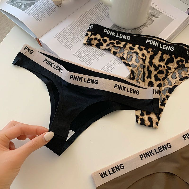 2025d 2025d Proud Little Wild Cat * Sexy Leopard Print Breathable Low Waist Seamless Women's Underwear Ice Silk Hollow Simple Thong_voghion.com