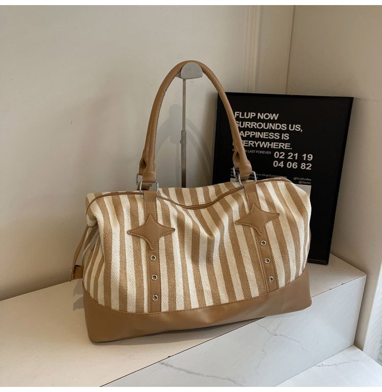 Borsa da viaggio leggera a righe alla moda da donna, grande capacità, borsa per il tempo libero, yoga e fitness, spessa e resistente, borsa da viaggio con una sola spalla_voghion.com