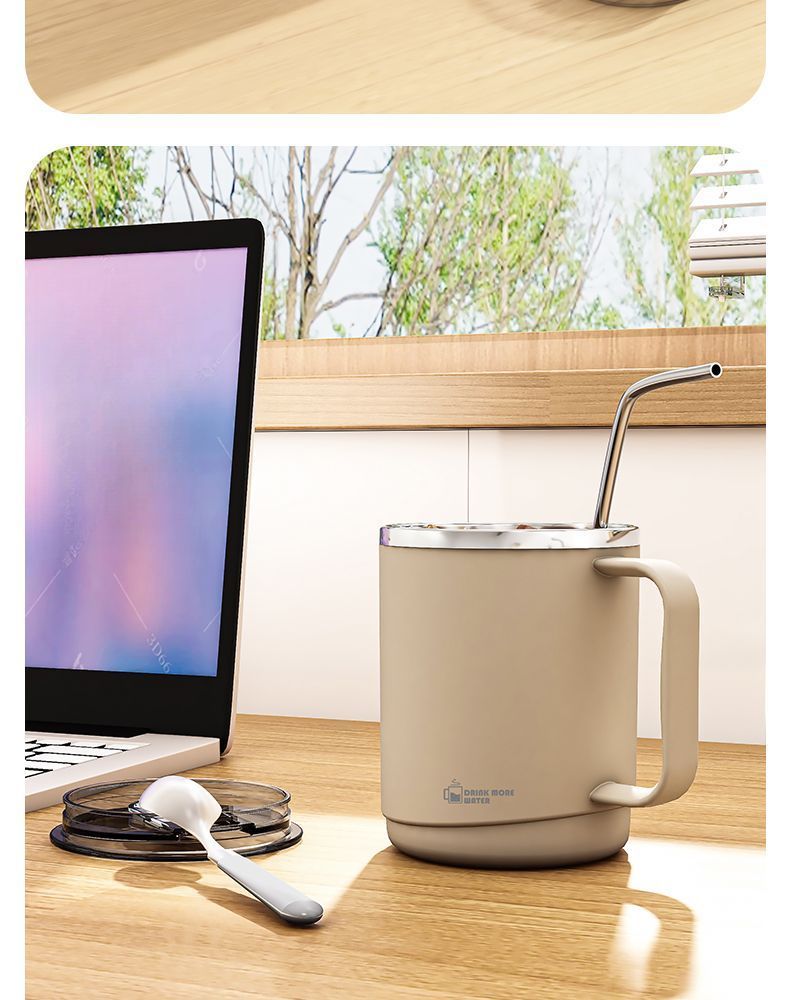 Stainless Steel Mug With Lid Student Double-layer Insulation Office Worker Drinking Tea Coffee Cup_voghion.com