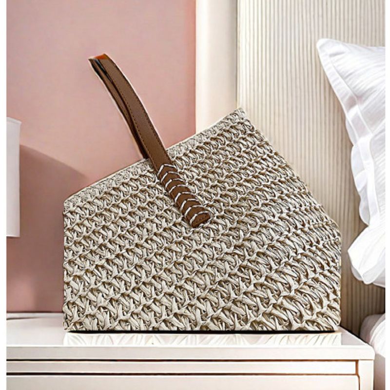 Borsa a mano casual francese di grande capacità della serie Forest 2024 Borsa a tracolla singola in paglia intrecciata da spiaggia estiva sottobraccio_voghion.com