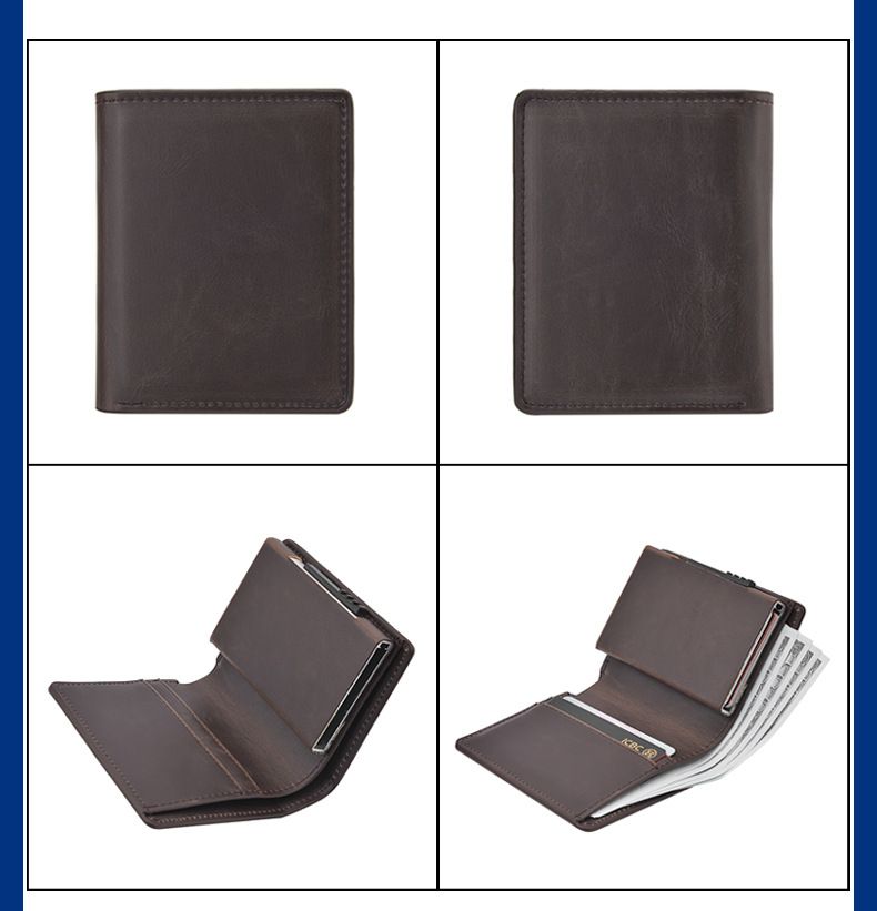 Nova moška kratka denarnica, avtomatsko odpiranje, aluminijasta zlitina, etui za kartice, proti kraji, krtača, protimagnetni etui za kartice_voghion.com
