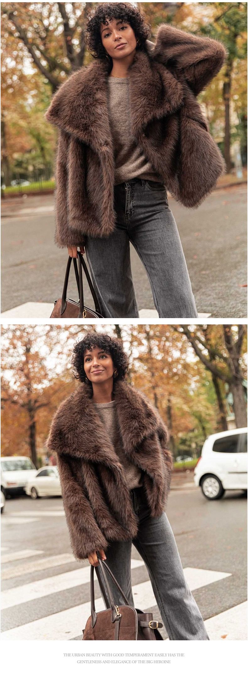 Casaco de pele sintética de luxo – Casaco de pelúcia elegante com lapela para mulheres | Declaração de moda de inverno e outono_voghion.com