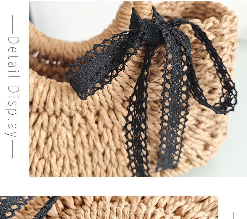 Women's Bags New Versatile Woven Handbag Niche Lace Bow Seaside Holiday Straw Bag Vegetable Basket_voghion.com