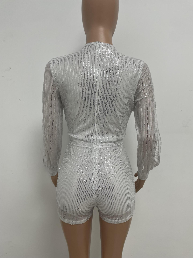 Damkläder jumpsuit mode smal långärmad slits paljettjumpsuit_voghion.com