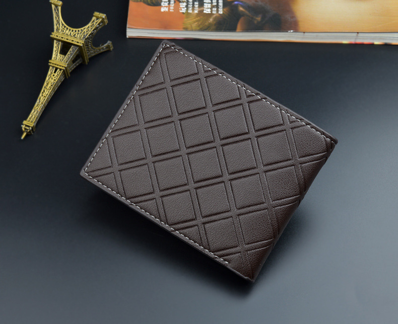 Men's Wallet New Fashion Casual Leather Money Bag Short Youth Emed Plaid Thin Soft Purses Coin Purse Tri-fold Wallet_voghion.com