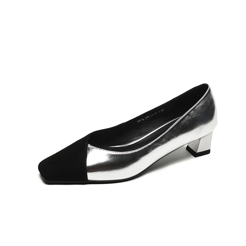 French gold square head small fragrant wind light mouth single with matching color temperament thick commuter sier shoes_voghion.com