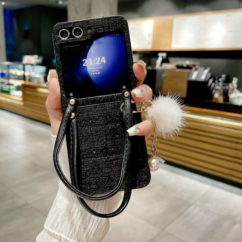 Stilfuldt vævet mønster, der passer til Samsung Galaxy Z Flip5, sammenklappelig skærm, bærbart læderrebbeskyttelsescover_voghion.com