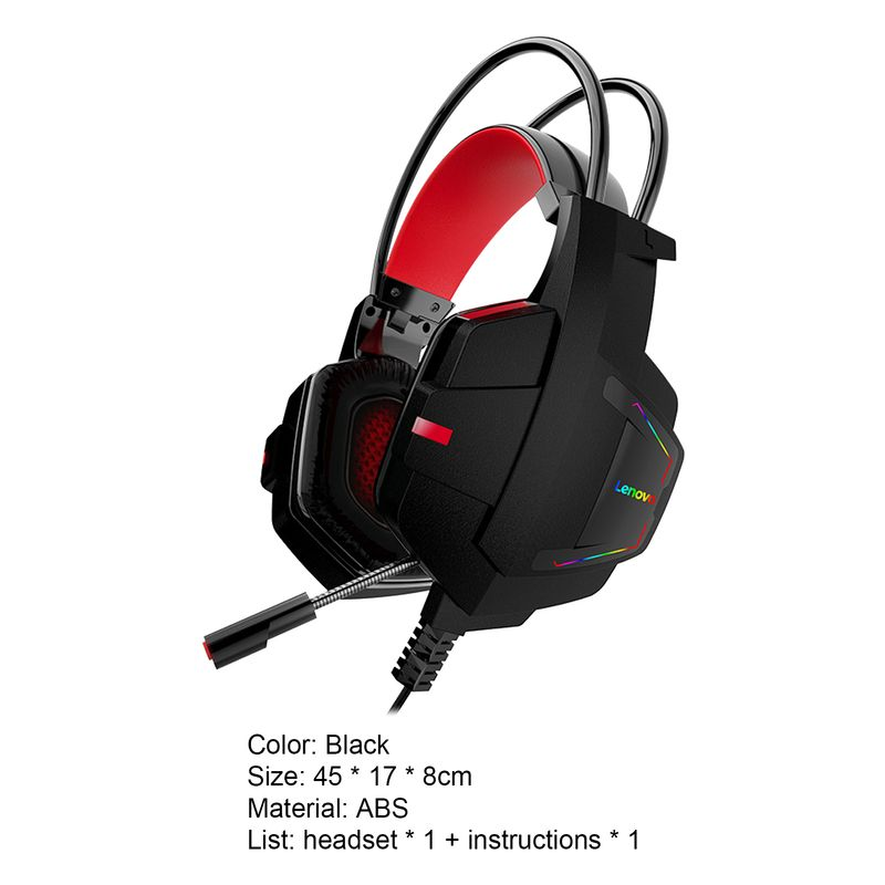 Lenovo HU85 Wired Earpiece Noise Reduction Cool Lighting Effect ABS Over Ear HiFi Surround Headphone for PC_voghion.com