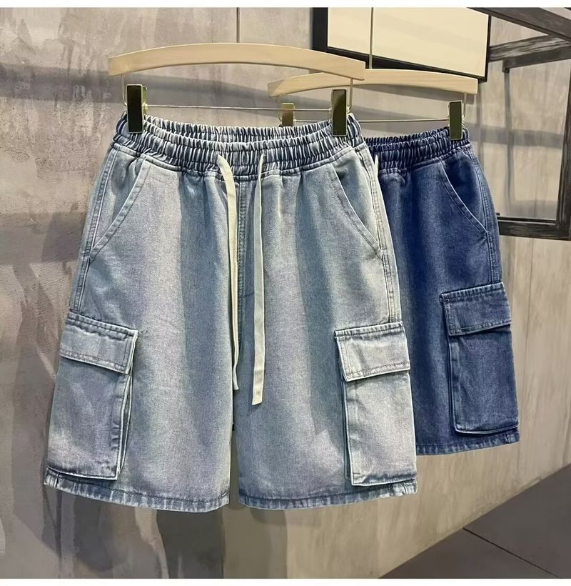 Trendy Herren Casual Workwear Denim Shorts, Sommer Multi Mouth Bag, Elastische Taille, Arbeitskleidung Capris_voghion.com