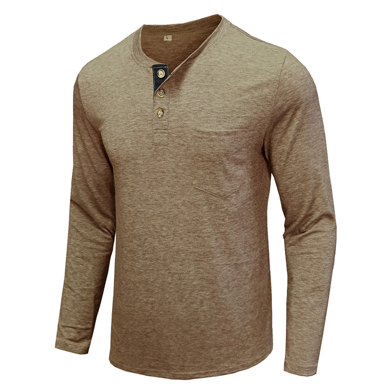 Henley-T-Shirts für Herren mit Knopfleiste, langen Ärmeln und Tasche, entspannte Passform, 100 % schwere Baumwolle_voghion.com