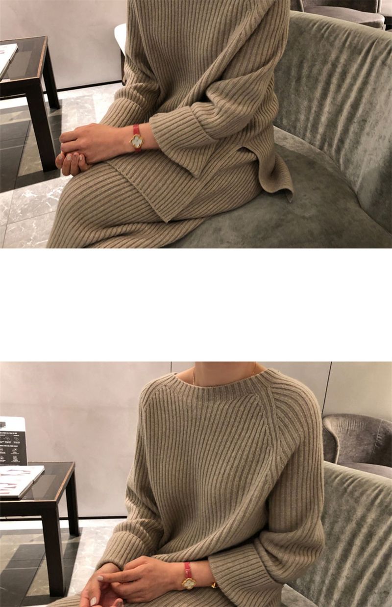 Completo elegante con maglione invernale da donna: pullover ampio in maglia e pantaloni a gamba larga (colori a tinta unita, taglia unica)_voghion.com