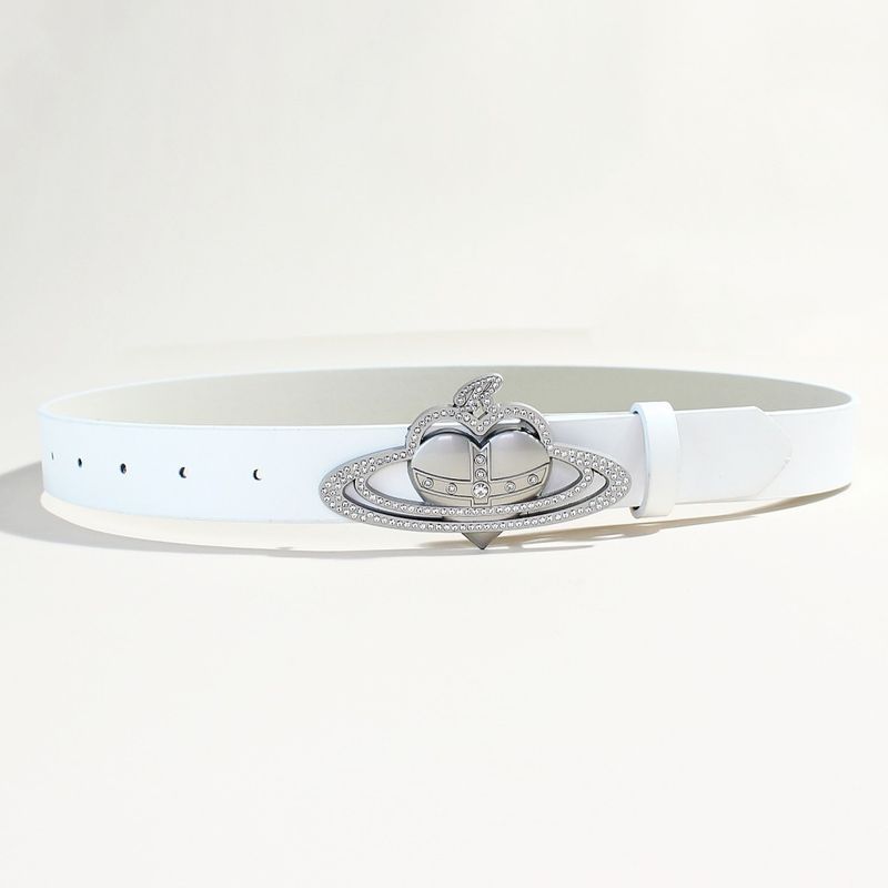 Cintura Saturn in stile Vivienne - Fibbia con logo color argento | Cinturino in pelle PU nera da 1,5" di larghezza | Cinturino unisex alla moda punk (regolabile da 28 a 42 pollici)_voghion.com