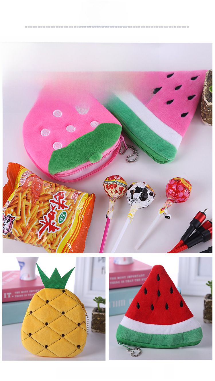 Korean watermelon bag orange pineapple fruit mobile phone bag cartoon plush coin purse key Case Factory wholesale_voghion.com