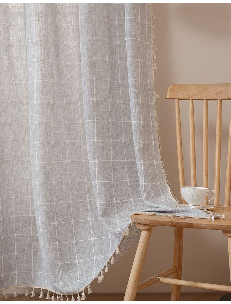 Modern Semi-Sheer Embroidered Curtains For Living Room & Bedroom, Poly-Cotton Blend Light Filtering Drapes In Serene Gray & Sunset Orange, 3 Sizes_voghion.com