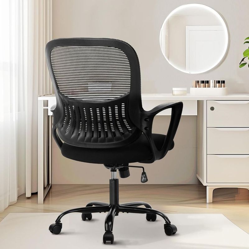 Home Office Computer Desk Chair, Managerial Executive Ergonomic Mid-Back Mesh Rolling Swivel Chair With Wheels, Comfortable Lumbar Support, Comfy Ar_voghion.com