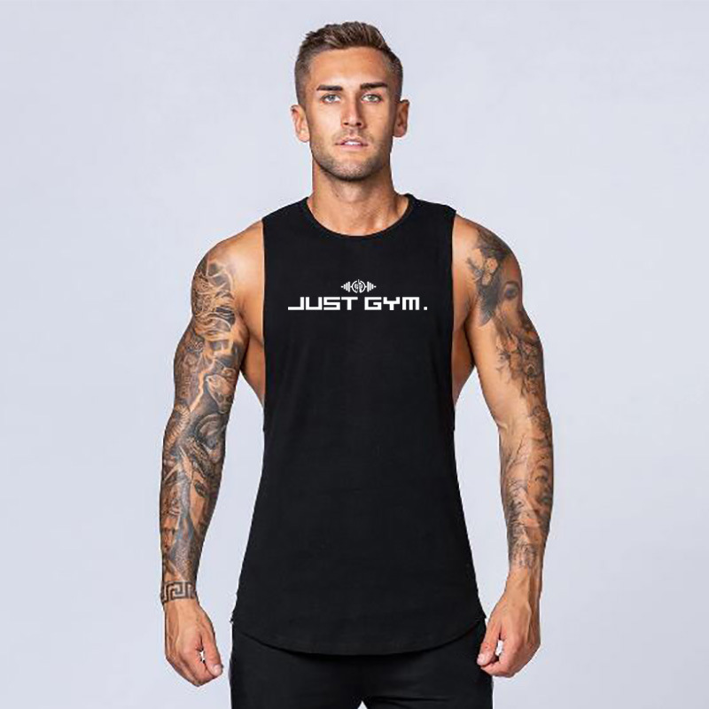 Minimales Baumwoll-Sport-Tanktop für Herren, atmungsaktives Training, ärmelloses Muskel-Lauf-Tanktop für Herren für schmale Passform_voghion.com