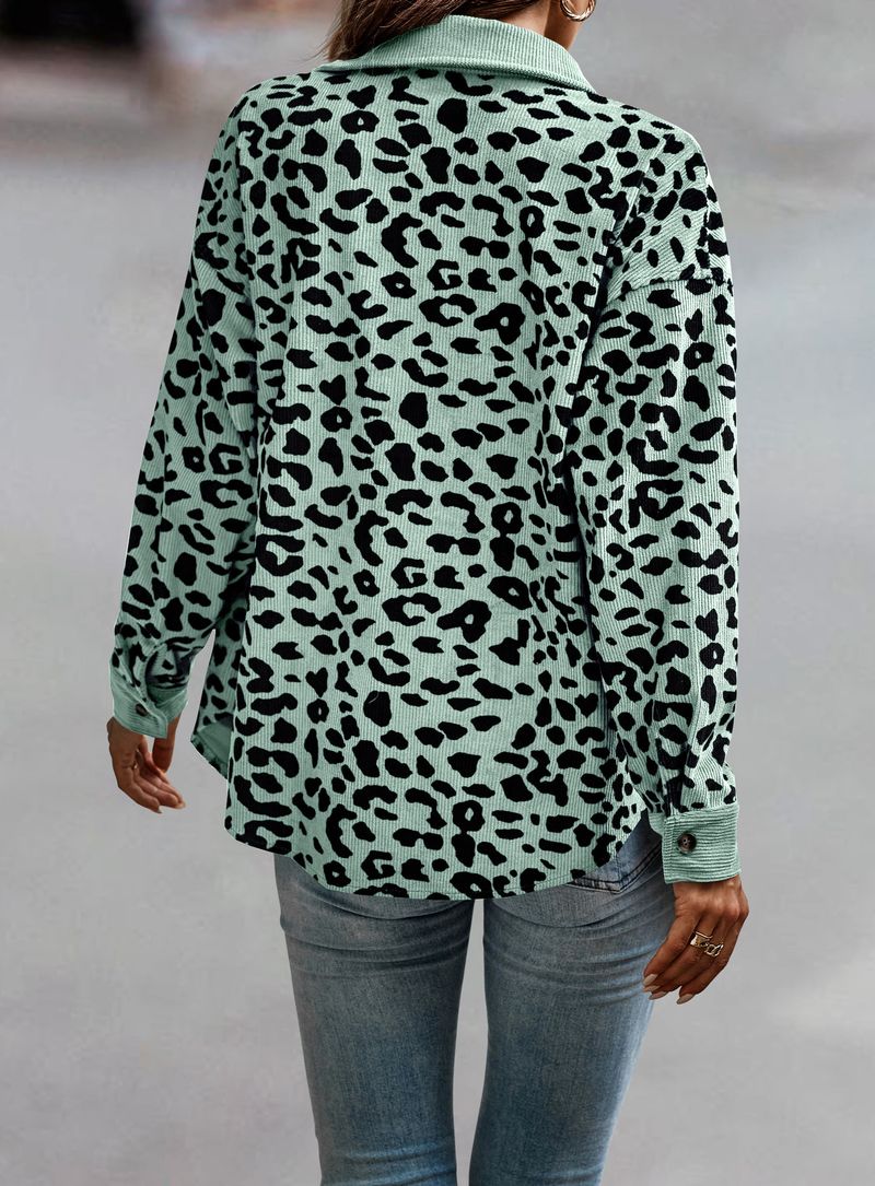 Women's Corduroy Leopard Print Jacket - Oversized Button-Up Long Sleeve Coat With Pockets (Multiple Colors, S-XXXL)_voghion.com