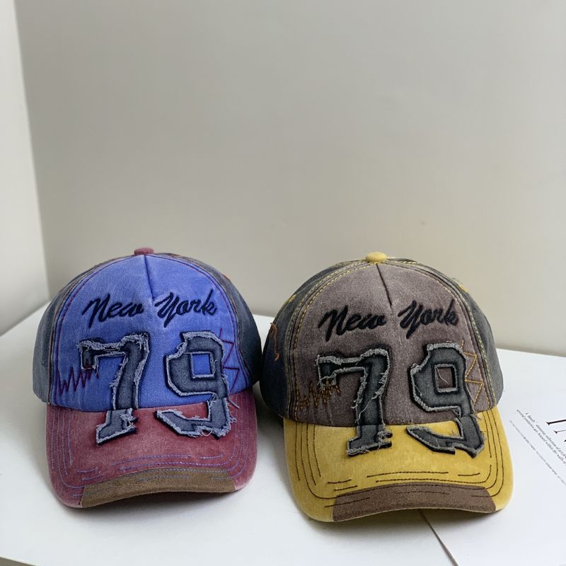 Cappellino da baseball color block 79 con toppa 3D ricamata e cappello parasole con lingua d'anatra_voghion.com