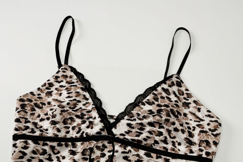 Shemoda Style Sexy Hot Girl Spitzen-Patchwork-Unterhemd mit Leopardenmuster, tiefer V-Ausschnitt, rückenfreies kurzes Top_voghion.com