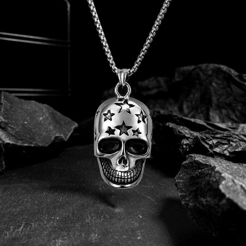 Hip Hop Punk Street Rock Personality Stainless Steel Men's Pendant Necklace Skull Pentagram Necklace Accessories_voghion.com