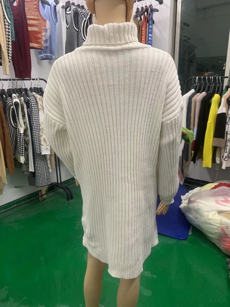 Robe pull mi-longue en tricot à col montant pour femme, nouvelle collection automne-hiver 2022_voghion.com