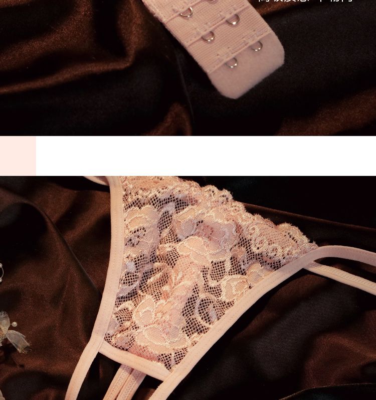 Zoete coquette stijl ~ Kanten dames kleine borst push-up sexy intimi lekkage driepunts T open kruis broek volwassen_voghion.com