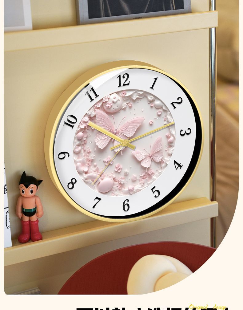Nordic Butterfly Cream Style Light Luxury Silent Living Room Bedroom Hanging Home Wall Creative Quartz Clock_voghion.com