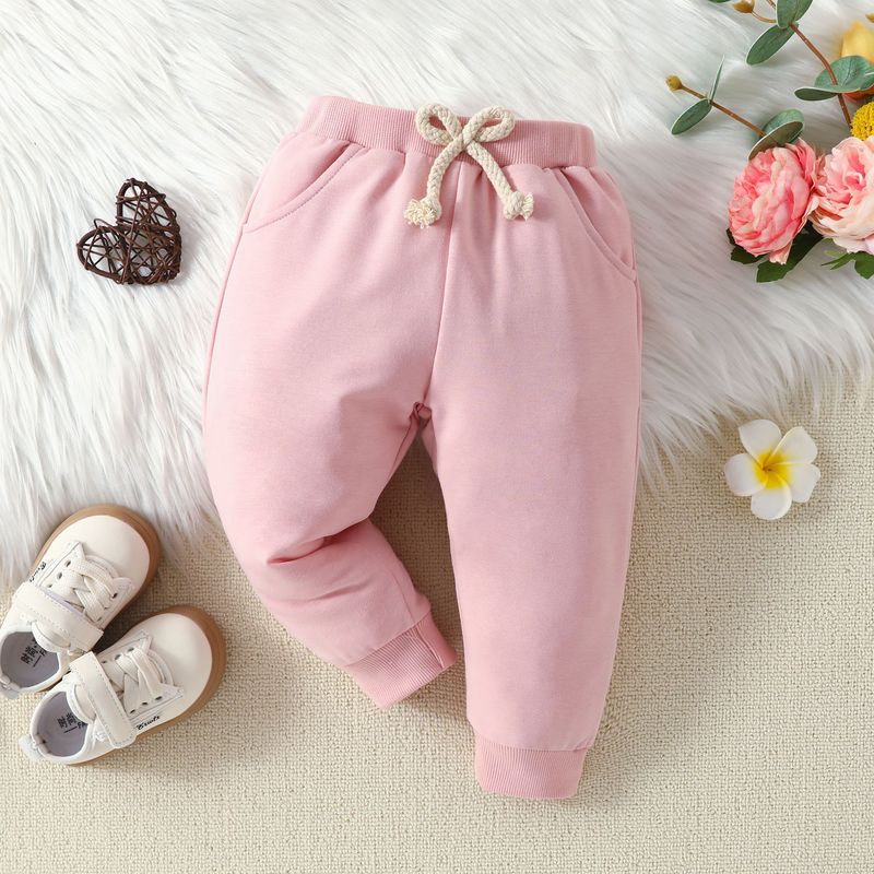 2024 Spring New Children's Clothing Valentine's Day Love Embroidery Hoodie Solid Color Pants Set_voghion.com