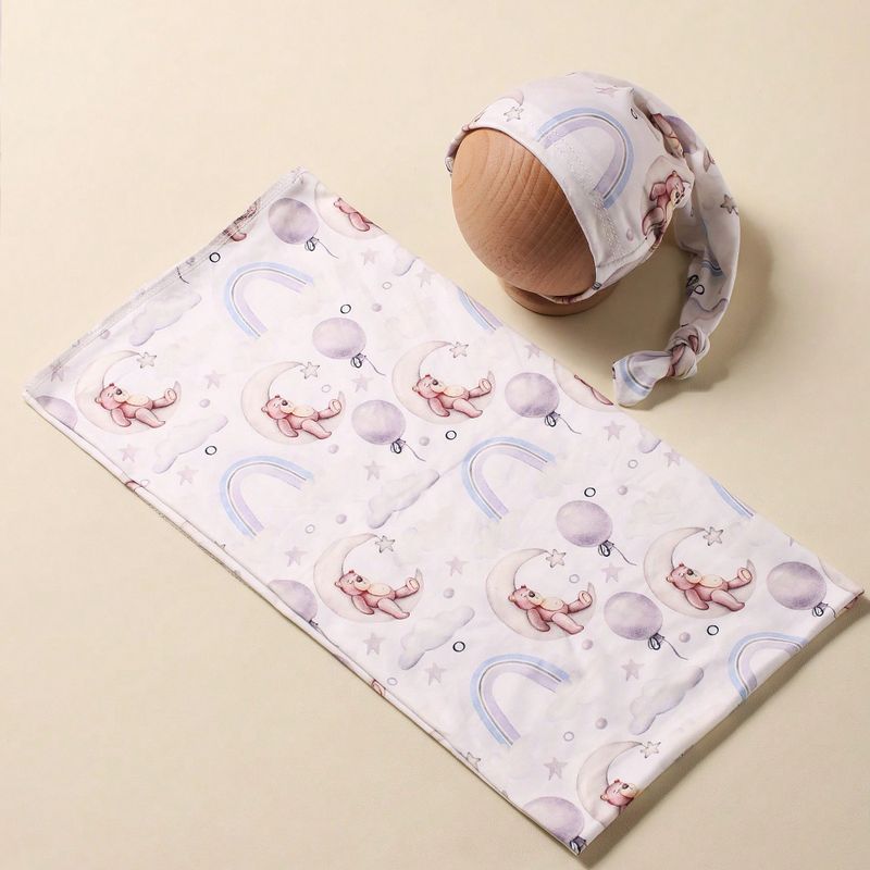 Ylsteed Bear Print Newborn Photography Wrap Blankets Matching With Hats Infant Photography Props Cartoon Picture Shoot Swaddle_voghion.com