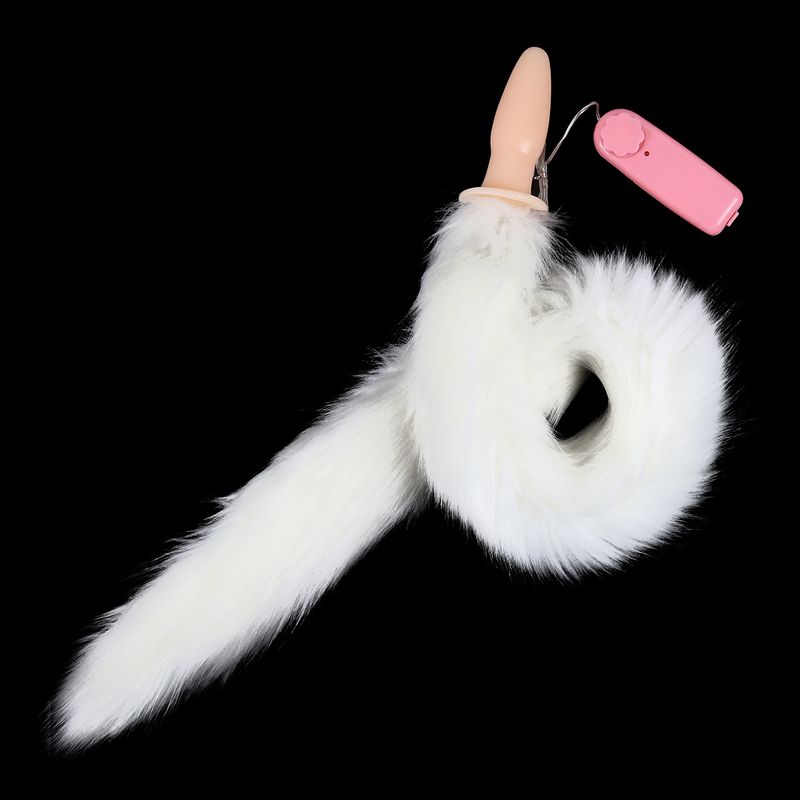 Sex Produkte Weiß Künstliche Pelz Schwanz Butt Plug Fleisch Farbige Vibration Weibliche Butt Plug Requisiten Vibration Gerät_voghion.com