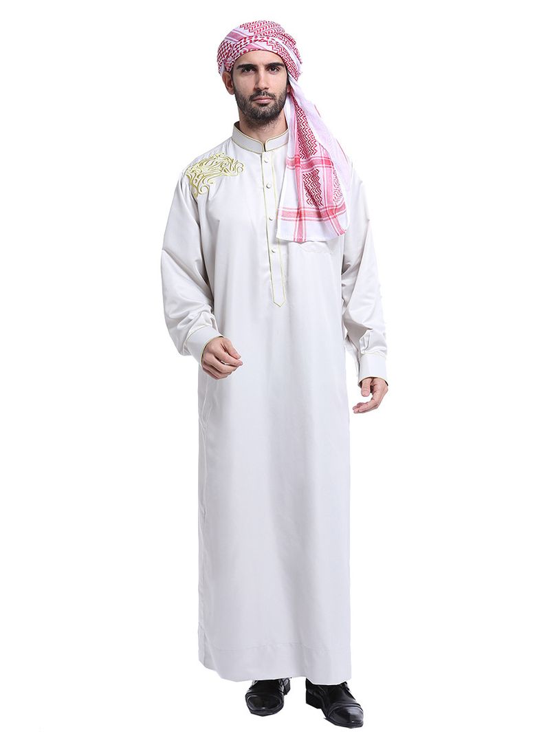 Ropa de hombre Caftán musulmán de moda bordado con cuello alto para hombres_voghion.com