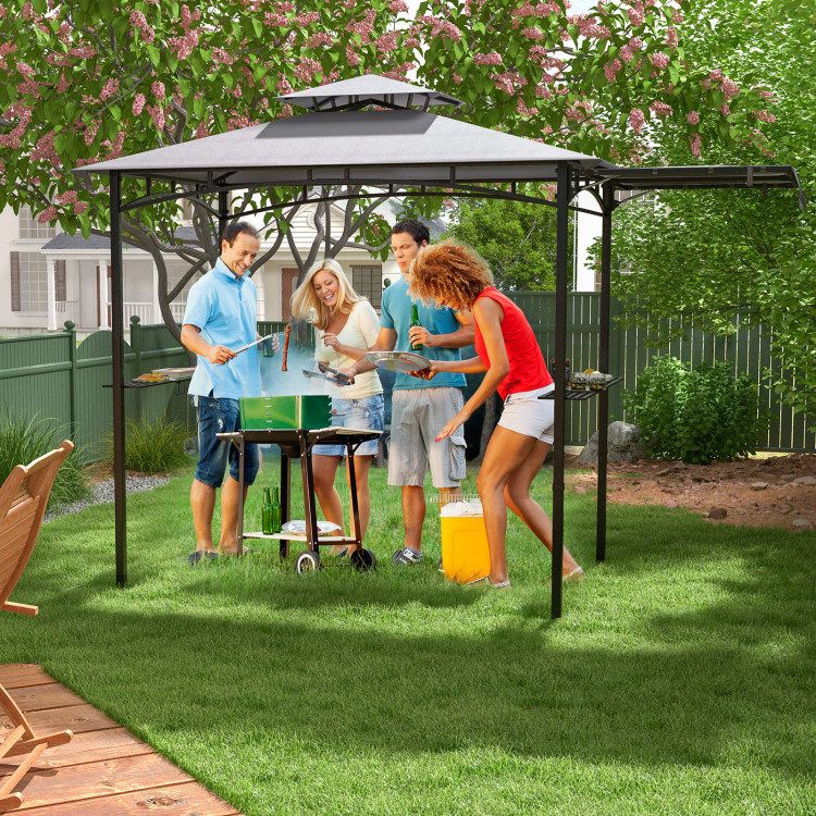 10.5 x 5 FT Grill Gazebo with Side Awning and Double-Tiered Top_voghion.com