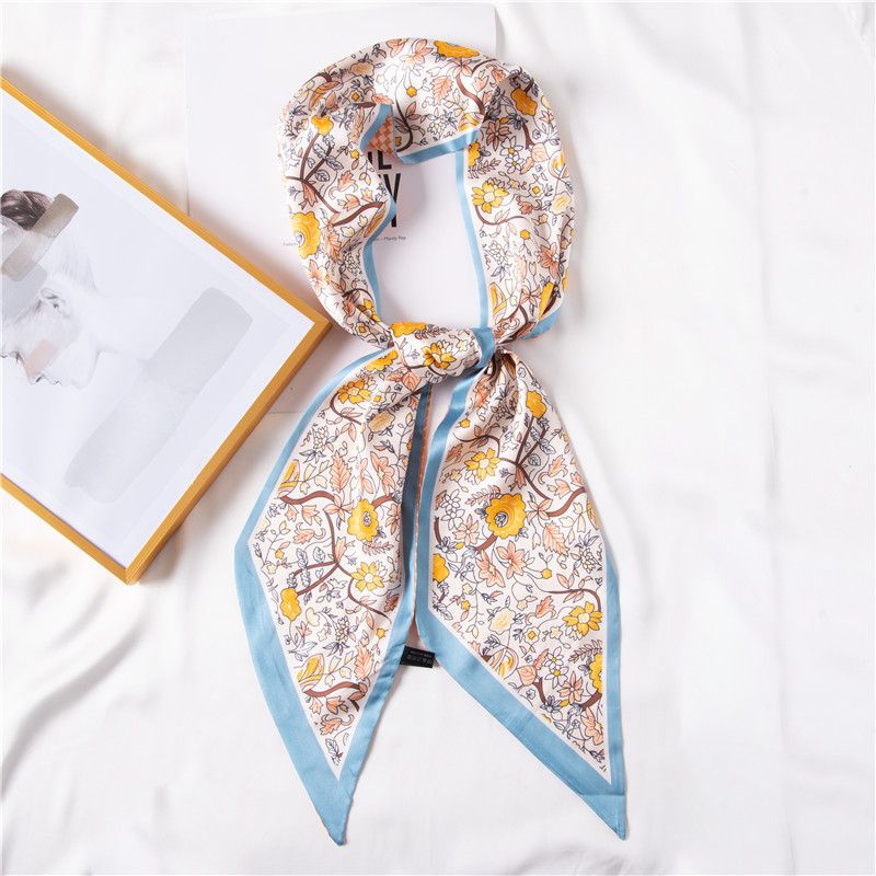 Sciarpa quadrata alla moda da donna 2024 estate nuovo piccolo fiore giallo stampato fascia per capelli in seta simulata con dolce giapponese e_voghion.com