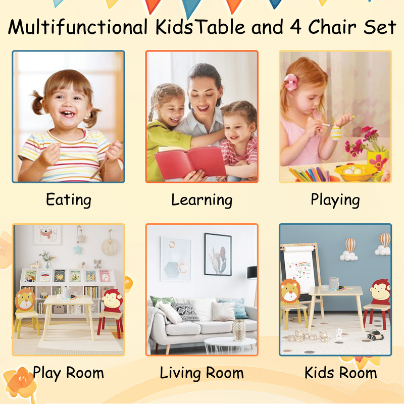 Kids Table And 2 Chairs Set, 3 Pieces Toddler Table And Chair Set, Wooden Activity Play Table Set_voghion.com