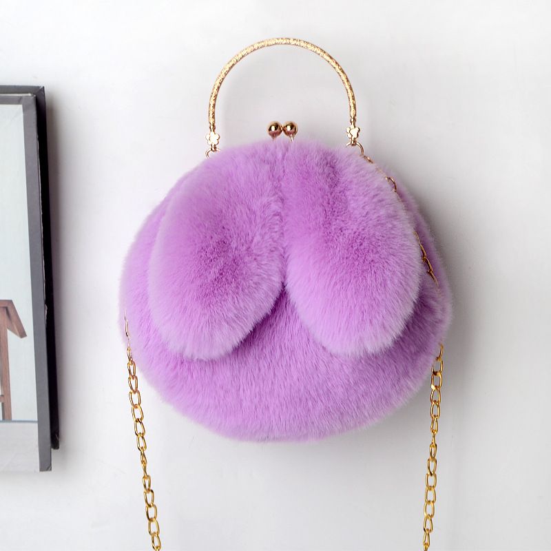 Borsa a tracolla da donna in peluche, borsa portatile da principessa, borsa in peluche, nuova borsa a catena, borsa con orecchie di coniglio abbinate_voghion.com