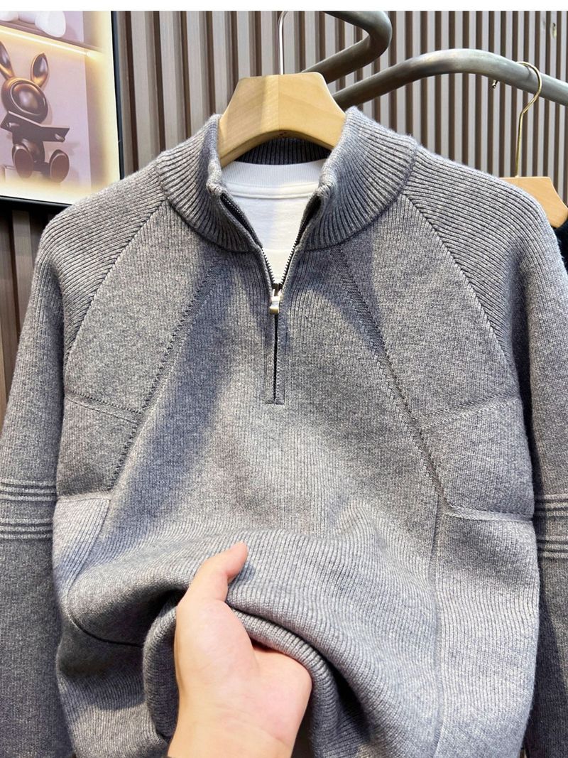 Pullover mit halbem Reißverschluss für Herren, vielseitiges Strickoberteil, Oberbekleidung für Herbst und Winter, halber Rollkragen, Business-Stil_voghion.com