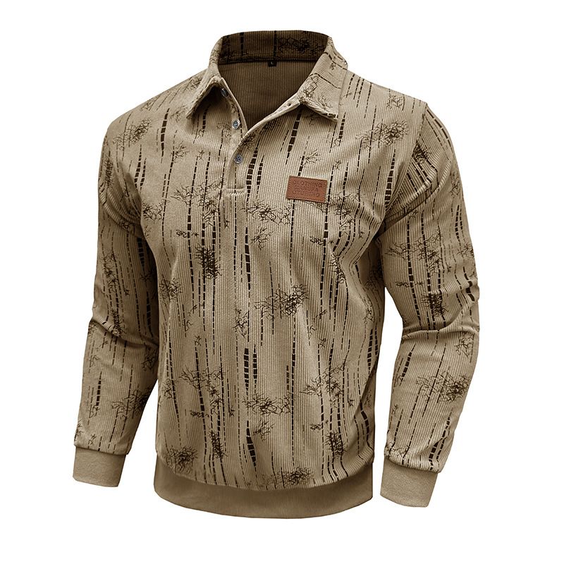 Herren Langarm Poloshirt Herbst und Winter Neues Jacquard Revers Top_voghion.com