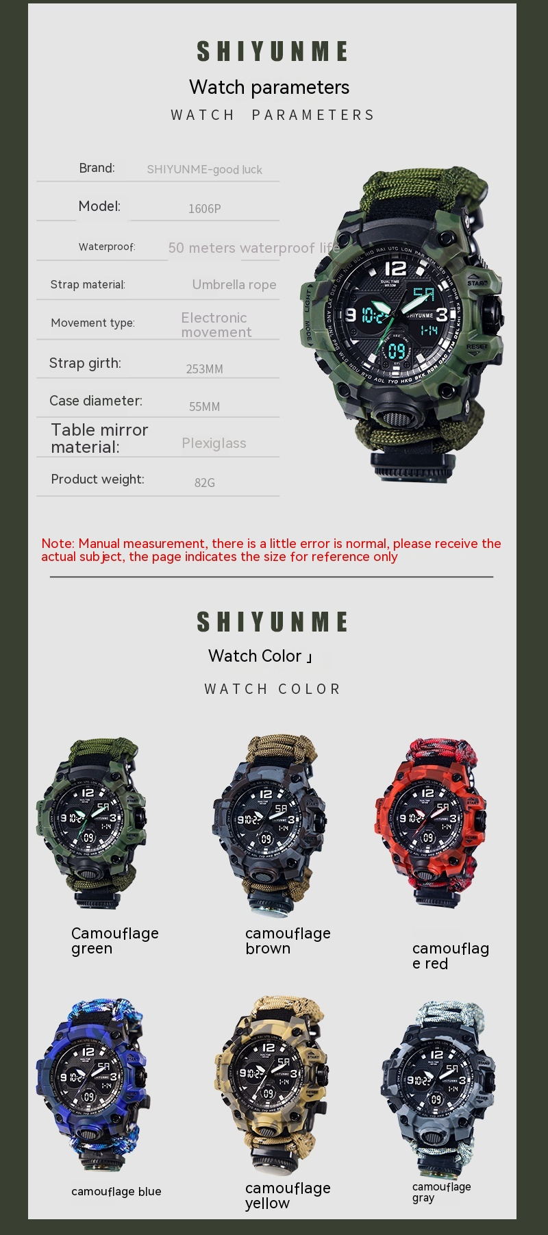 Nuevo reloj de pulsera con diseño de paraguas y cuerda, reloj electrónico con silbato, brújula y termómetro, reloj deportivo para exteriores para hombre._voghion.com