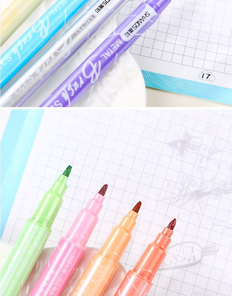 Dual Tip Calligraphy Brush Pens For Hand Lettering, Journaling & Art - Metallic Colors (6-Pack) - Soft Flexible Nib For Smooth Writing & Drawing_voghion.com