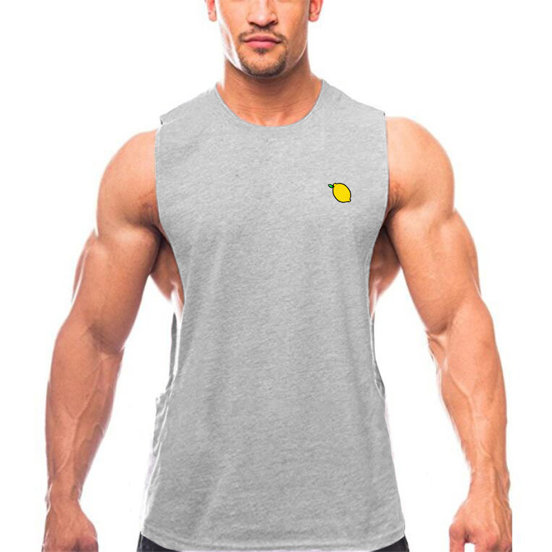 Summer Lemon Lemon Fruit Print Fitness Sports Tank Top for Men Sexy Big Split Running Sleeveless T-shirt_voghion.com