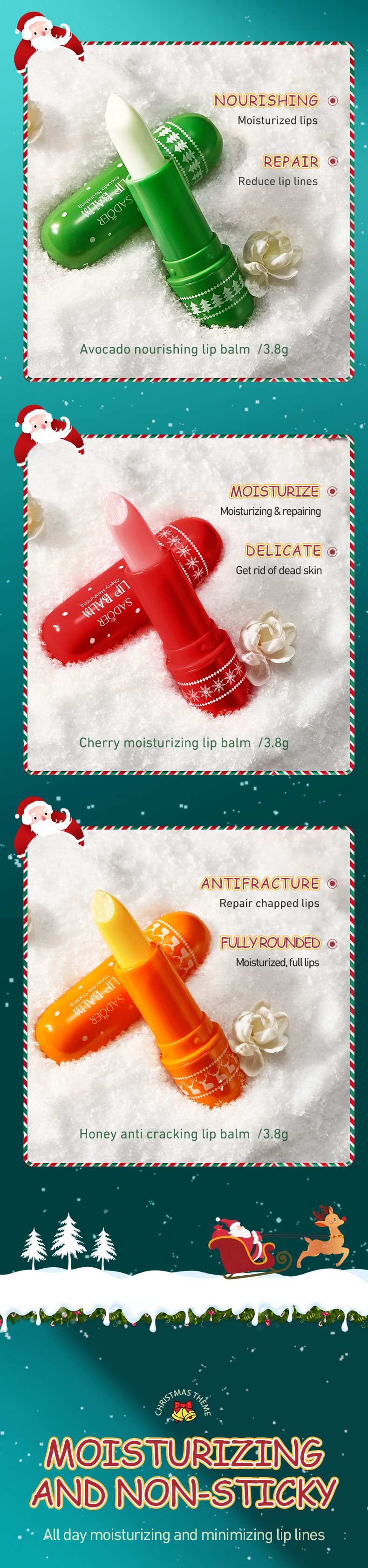 Caja de regalo de bálsamo labial navideño de frutas y miel, antiagrietamiento_voghion.com