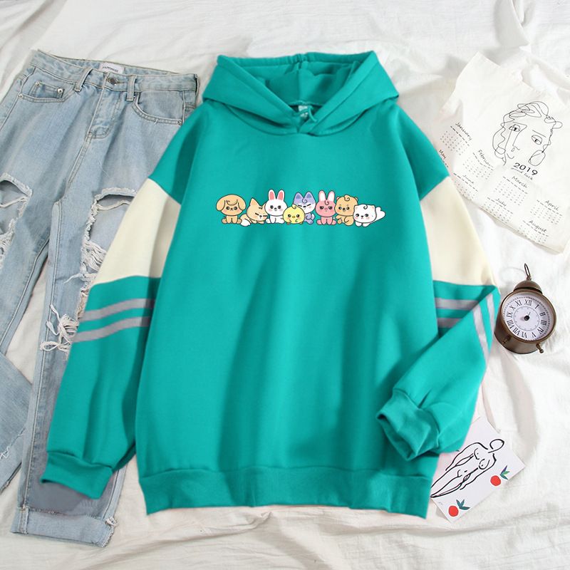 Sweatshirt im amerikanischen Farbblock-Stil für Herren, lockere Passform, süßer Nischen-Cartoon-Pullover, Oberbekleidung, cooles und hübsches Oberteil_voghion.com