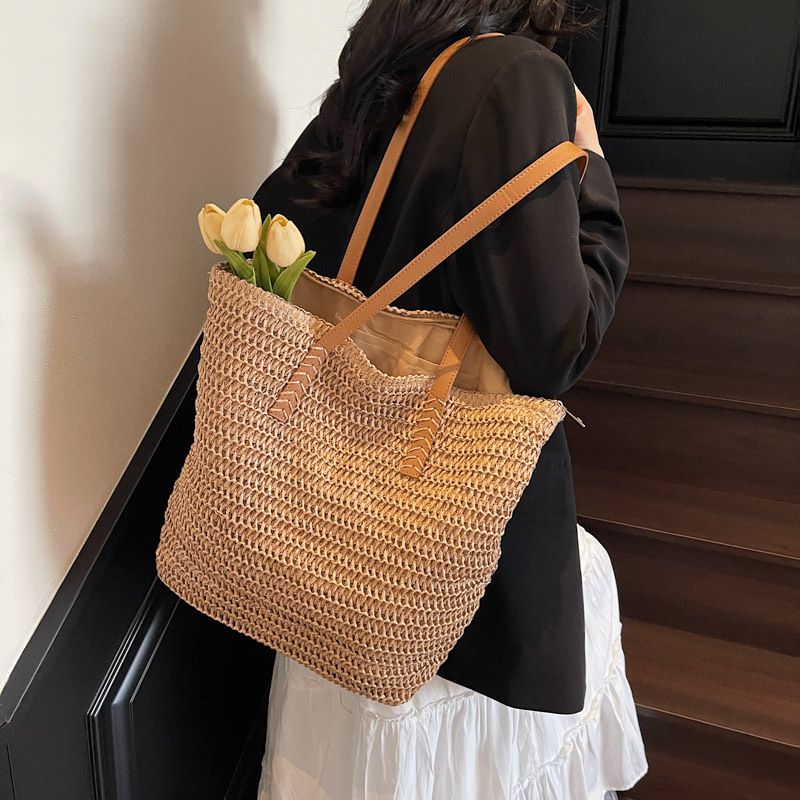 Minimalist Single Shoulder Large Capacity Straw Spring Niche Design Woven Beach Vacation New Tote Bag For Women_voghion.com