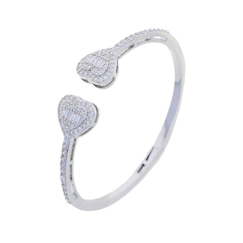 Nuovo braccialetto aperto a forma di cuore con doppio cuore in rame intarsiato e diamanti_voghion.com
