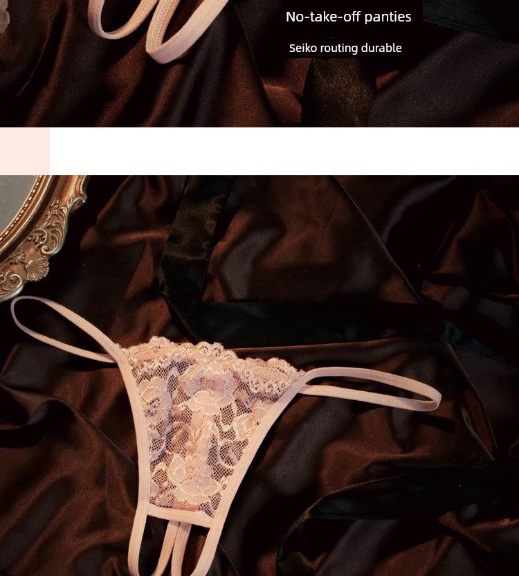 Zoete coquette stijl ~ Kanten dames kleine borst push-up sexy intimi lekkage driepunts T open kruis broek volwassen_voghion.com