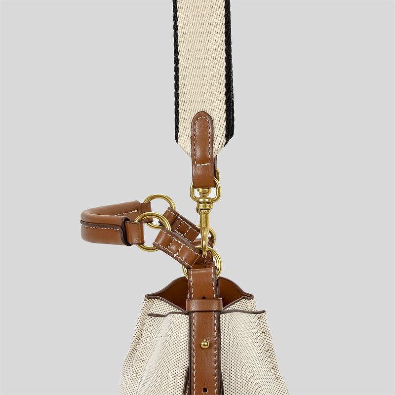Fahion Panelled Canva Bucket Bag Deigner Women Handbag Pu Leather Shoulder Crobody Bag With Wide Strap Tote_voghion.com