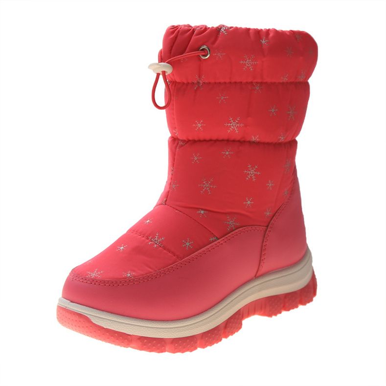 Winter Kinder Mädchen Schneeflocke Hohe Schneestiefel Warm Plüsch Dickbesohlte Knöchellang Lässig Weichbesohlte Rosa Baumwollstiefel_voghion.com