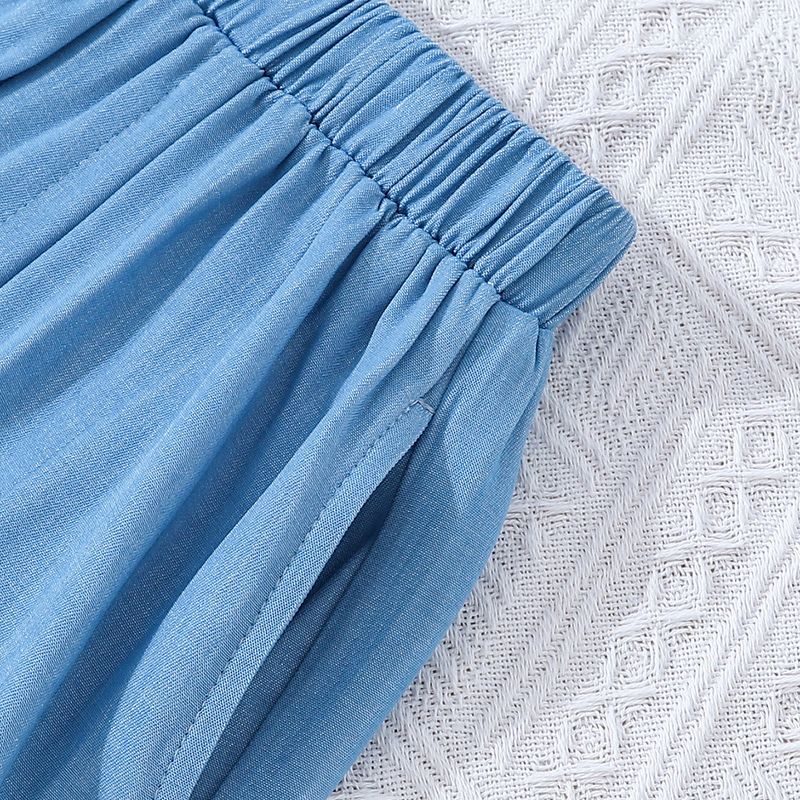 Barnkläder Flickkostym Sommar Axelrem Enaxlad Kort Rosett Midja Små Skjortor Shorts Barnkläder_voghion.com